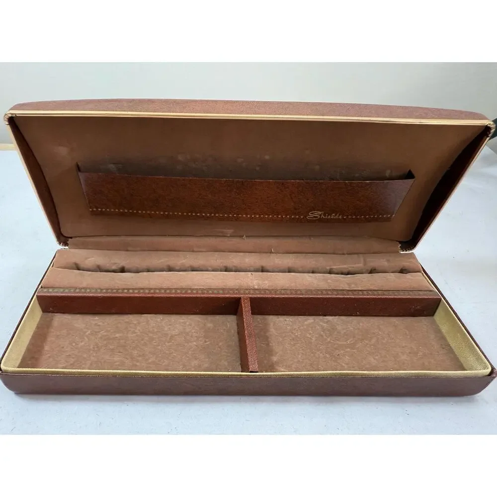 Vintage Shields Men's Leather Dresser Valet Box | Gold Tooled Crown, 1960s